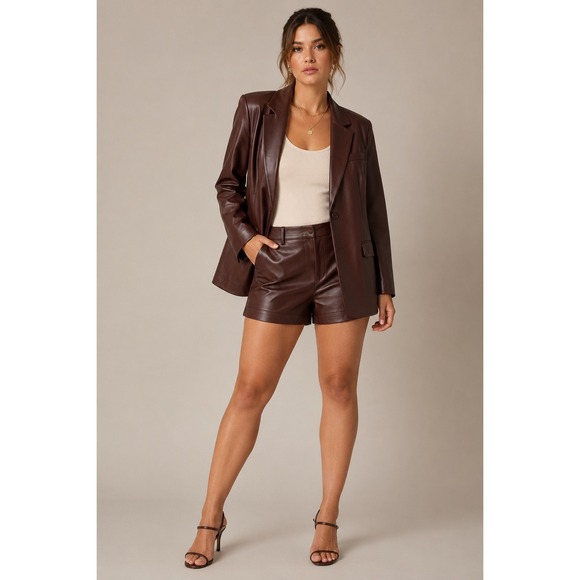 Express Jackets & Blazers - Express Burgundy Faux Leather Blazer & High Rise Shorts Suit Set Size XL / 16